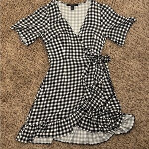 Black and White Gingham Wrap Dress